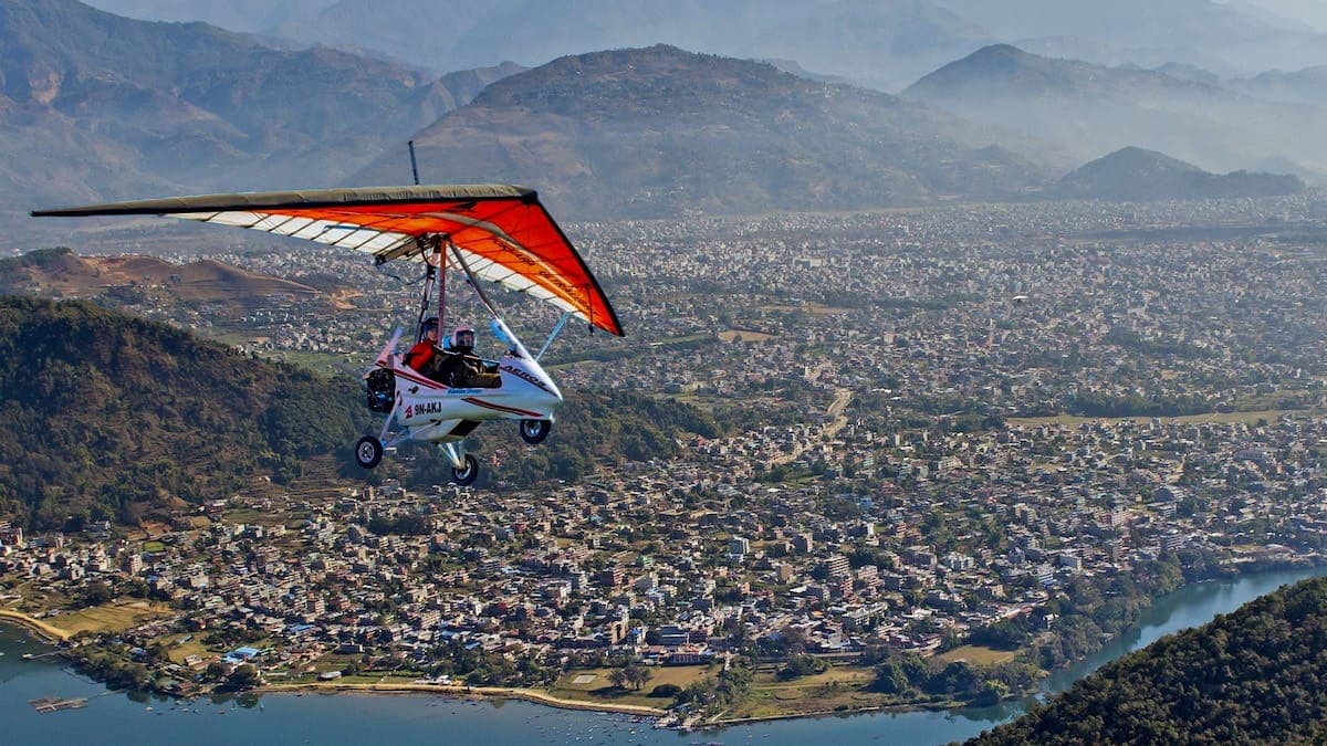 Ultralight flight over Pokhara and Himalayas